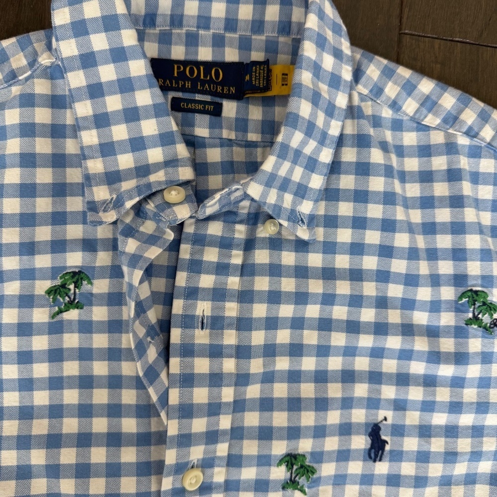 POLO RALPH LAUREN Men's Palm Tree-Embroidered Oxford Shirt Size Medium